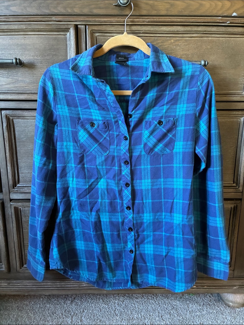 Disney Stitch Blue Plaid Button-Down Shirt